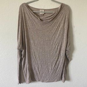 Knox Rose Womens Blouse Shirt Gold Shimmer Tan Size M Cowl Neck Lightweight Top